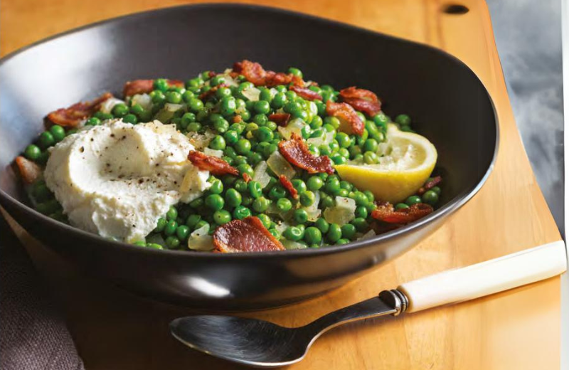 Blistered Beans and Sugar Snap Peas with Arugula Pesto