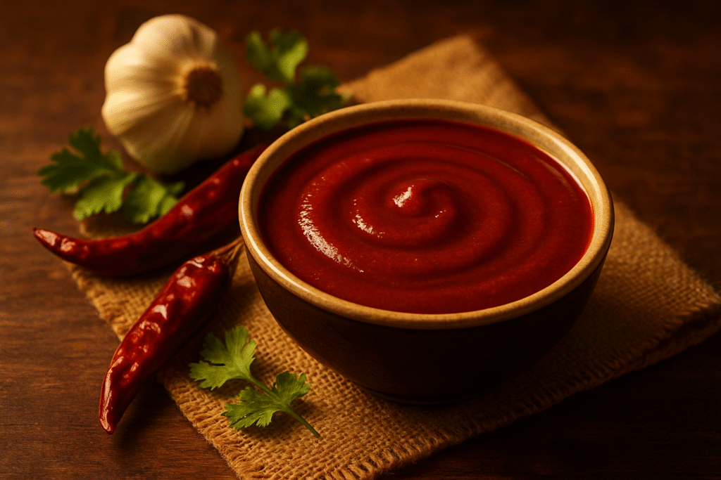 "Delicious homemade enchilada sauce in a bowl with a rich red color, perfect for serving with Mexican dishes."