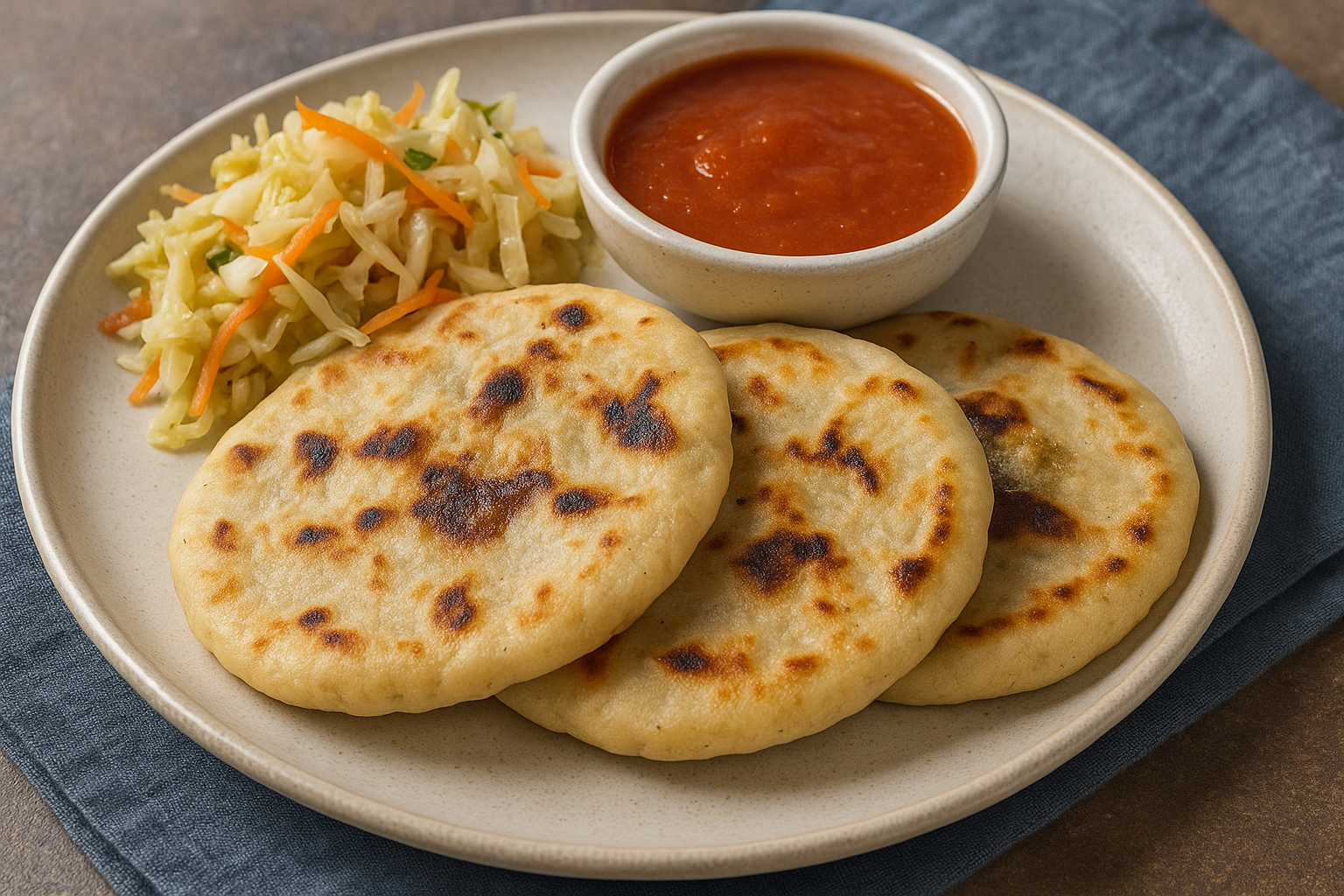 "Different variations of pupusas on a plate, showcasing fillings like cheese, beans, and pork."